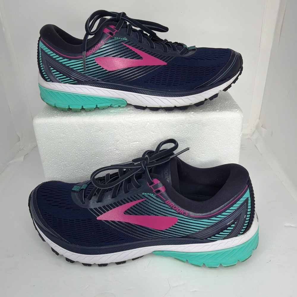 Brooks Ghost 10 Womens Running Shoes Navy Pink Teal 1202461B451 Size 10.5